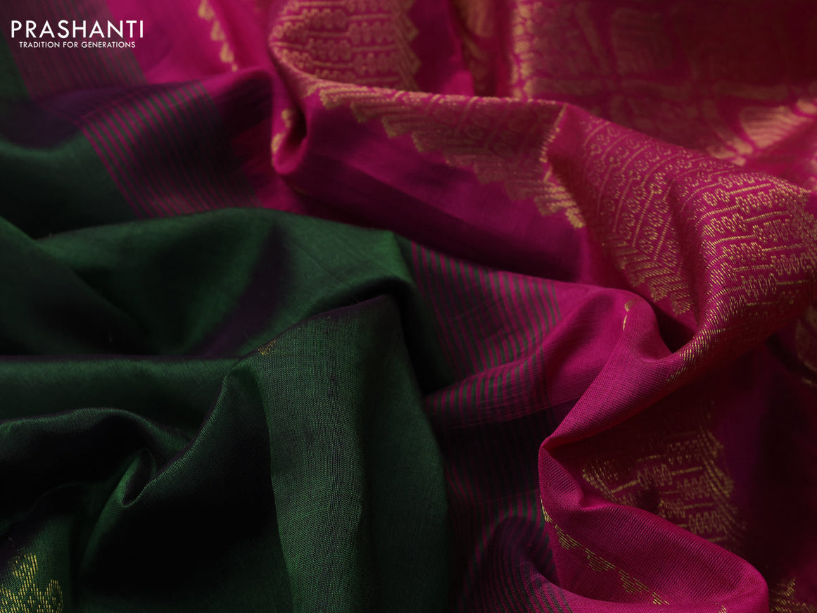 10 Yards silk cotton saree green and pink with zari woven buttas and zari woven border