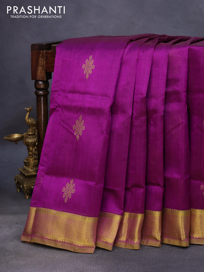 10 Yards silk cotton saree purple and light green with zari woven buttas and zari woven border