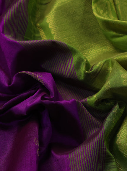 10 Yards silk cotton saree purple and light green with zari woven buttas and zari woven border