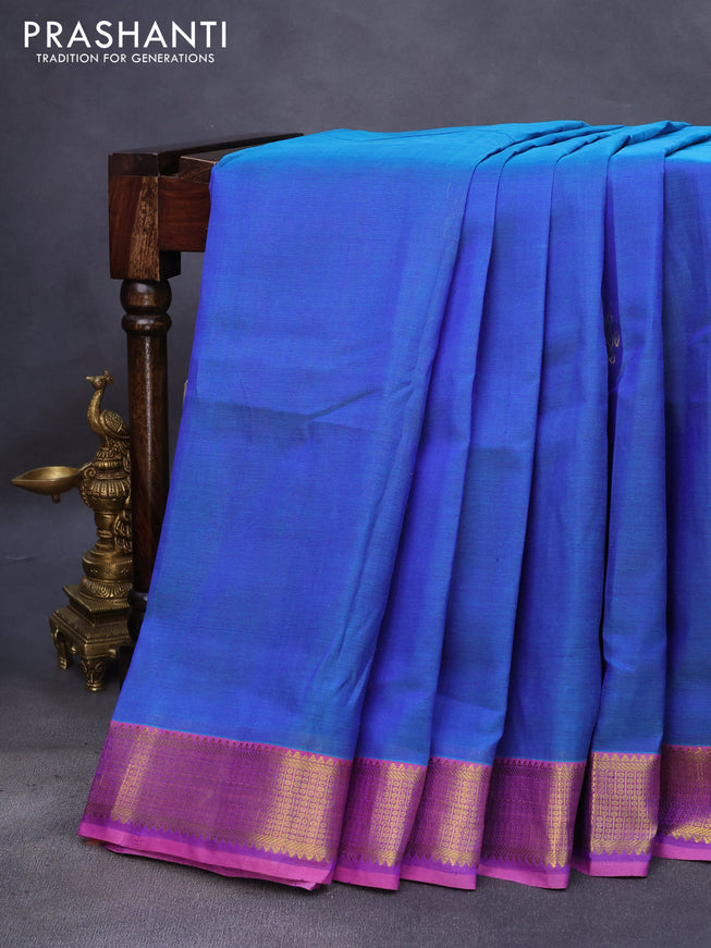 10 Yards silk cotton saree blue and light pink with zari woven buttas and zari woven border