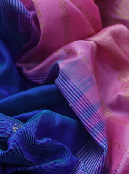 10 Yards silk cotton saree blue and light pink with zari woven buttas and zari woven border