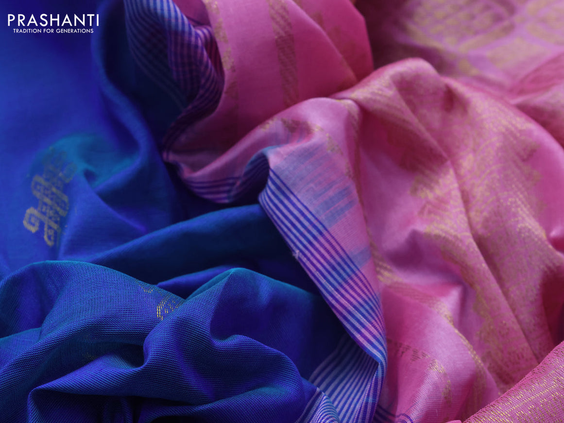 10 Yards silk cotton saree blue and light pink with zari woven buttas and zari woven border