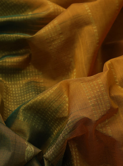 10 Yards silk cotton saree mustard green and mustard yellow with paisley zari woven buttas and zari woven border