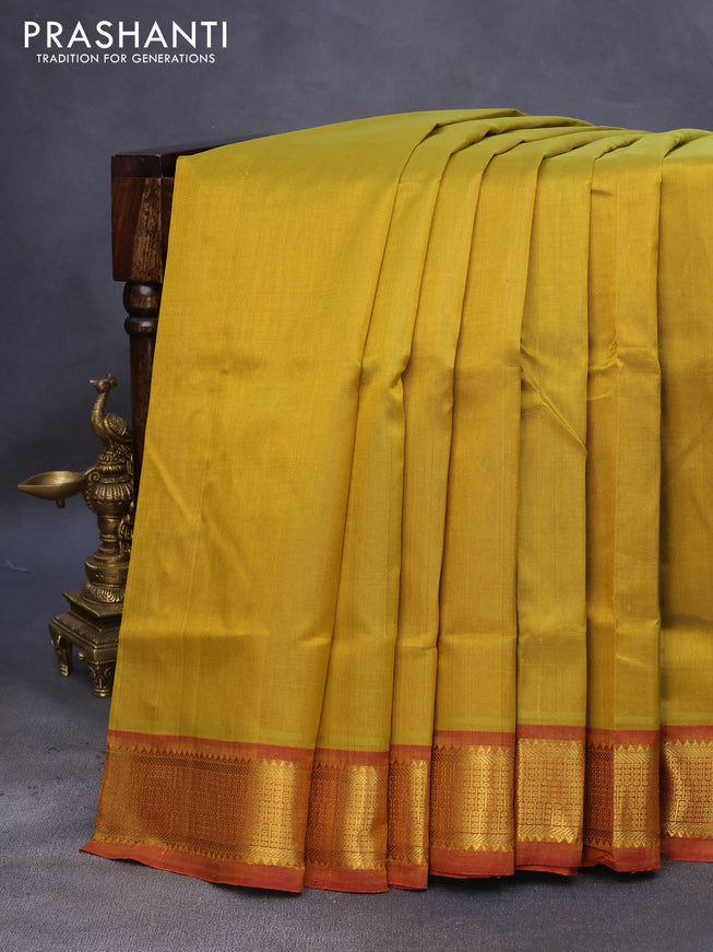 10 Yards silk cotton saree mustard yellow and maroon with zari woven buttas and zari woven border