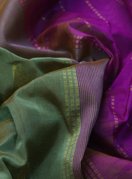 10 Yards silk cotton saree green shade and purple with zari woven buttas and zari woven border