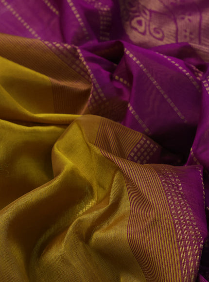 10 Yards silk cotton saree mustard yellow and purple with zari woven buttas and zari woven border