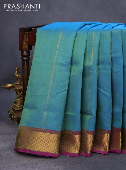 10 Yards silk cotton saree dual shade of greenish blue and purple with allover zari weaves and zari woven border