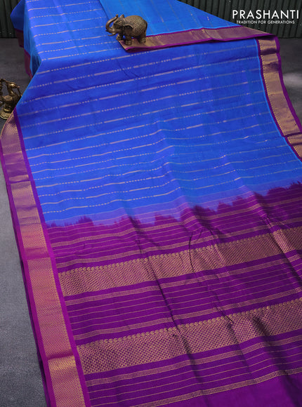 10 Yards silk cotton saree cs blue and purple with allover zari weaves and zari woven border