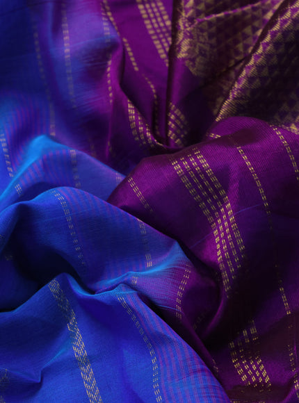 10 Yards silk cotton saree cs blue and purple with allover zari weaves and zari woven border