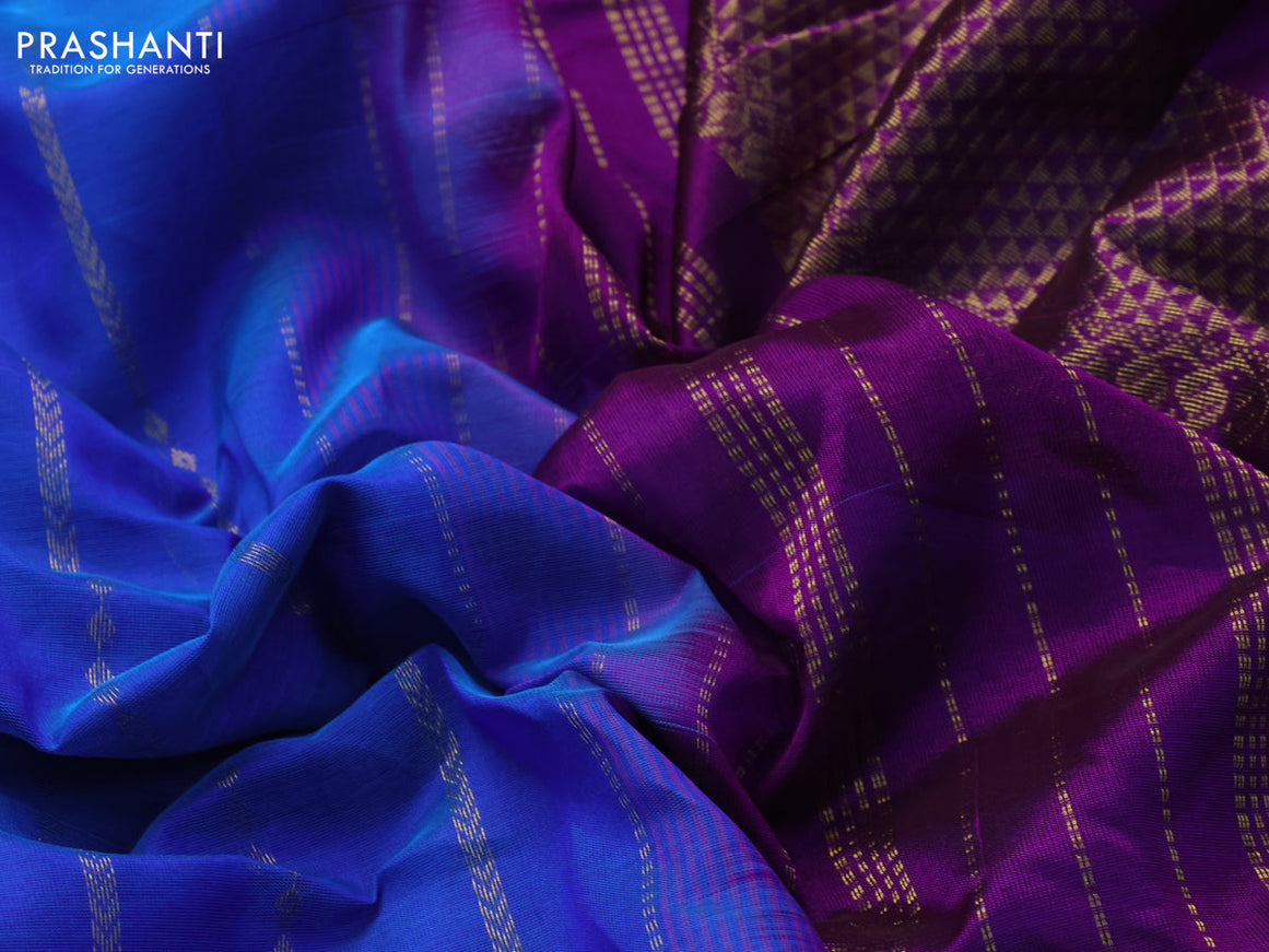 10 Yards silk cotton saree cs blue and purple with allover zari weaves and zari woven border