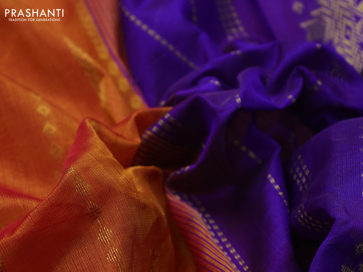 10 Yards silk cotton saree dual shade of mustard and blue with allover zari weaves and zari woven border