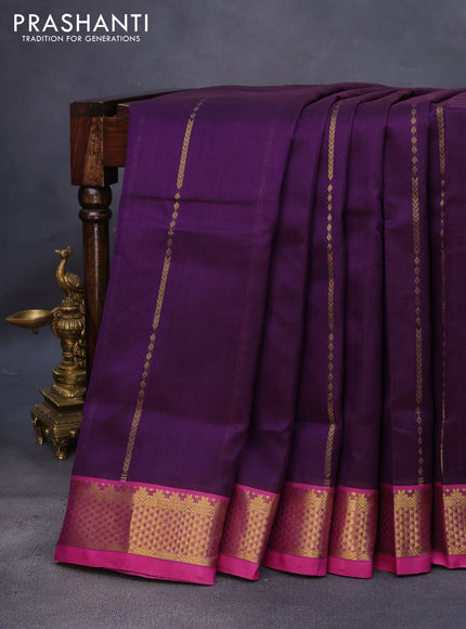 10 Yards silk cotton saree deep violet and pink with allover zari weaves and zari woven border