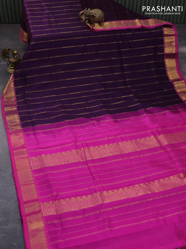 10 Yards silk cotton saree deep violet and pink with allover zari weaves and zari woven border