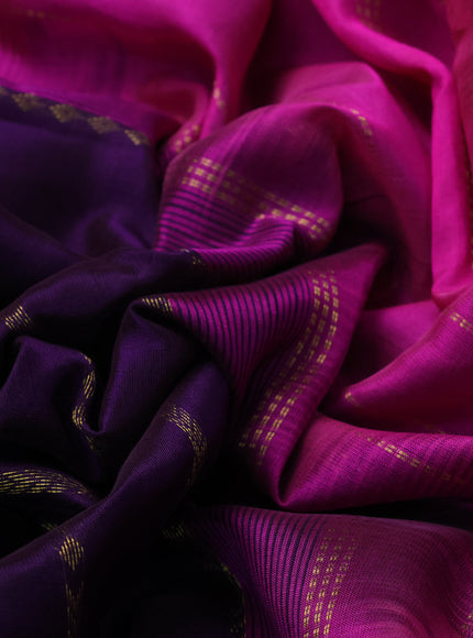 10 Yards silk cotton saree deep violet and pink with allover zari weaves and zari woven border