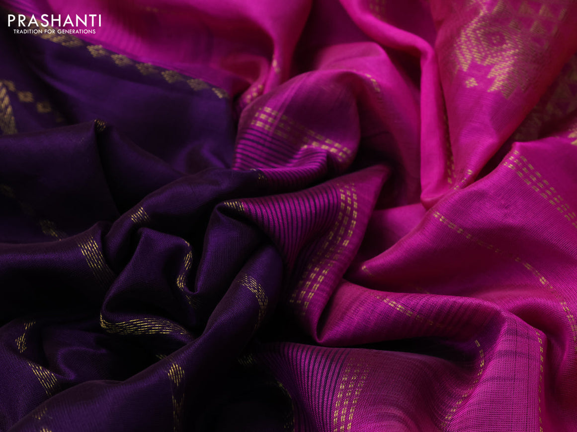 10 Yards silk cotton saree deep violet and pink with allover zari weaves and zari woven border