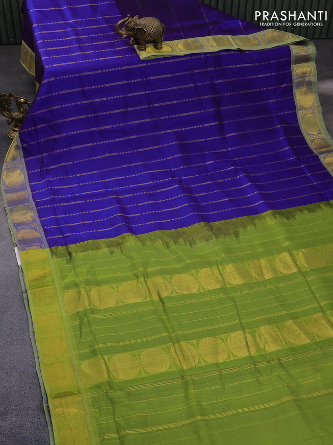 10 Yards silk cotton saree blue and light green with allover zari weaves and rudhraksha zari woven border