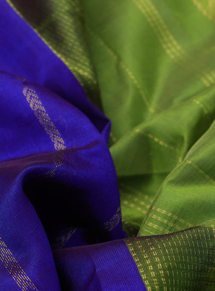 10 Yards silk cotton saree blue and light green with allover zari weaves and rudhraksha zari woven border