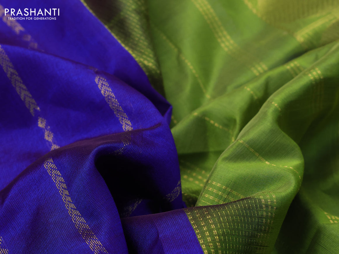 10 Yards silk cotton saree blue and light green with allover zari weaves and rudhraksha zari woven border