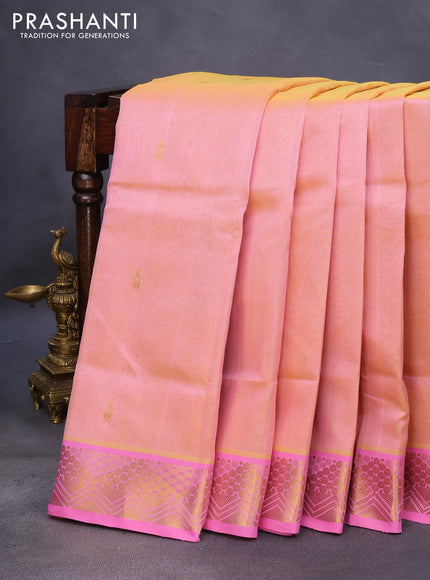 10 Yards silk cotton saree dual shade of yellowish pink and light pink with zari woven buttas and zari woven border