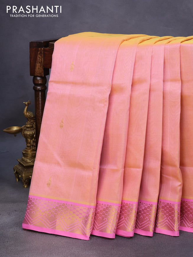 10 Yards silk cotton saree dual shade of yellowish pink and light pink with zari woven buttas and zari woven border