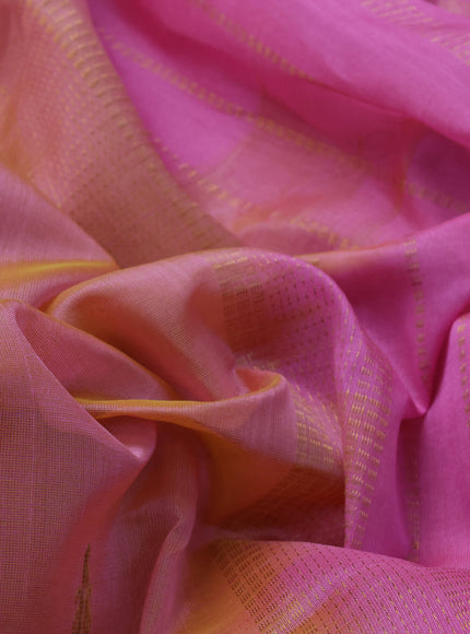 10 Yards silk cotton saree dual shade of yellowish pink and light pink with zari woven buttas and zari woven border