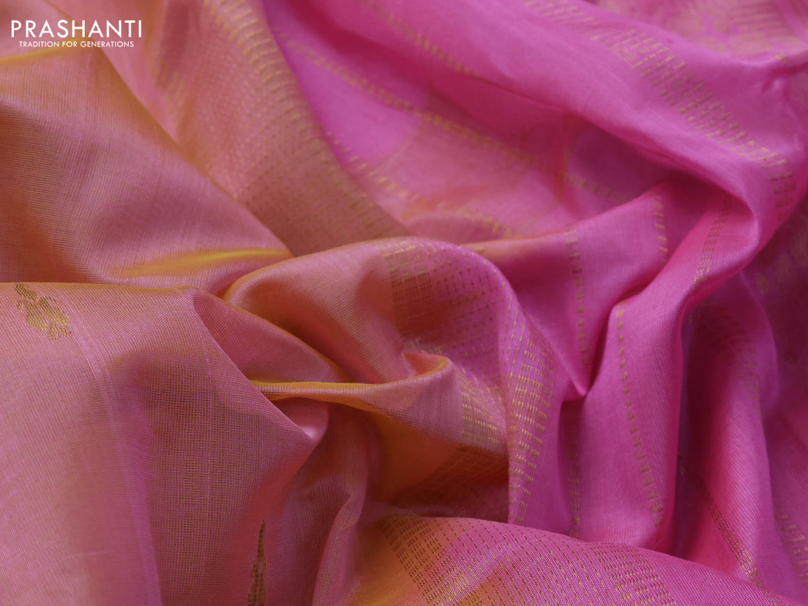 10 Yards silk cotton saree dual shade of yellowish pink and light pink with zari woven buttas and zari woven border