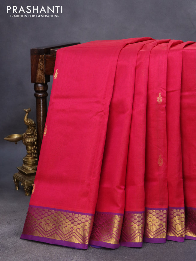 10 Yards silk cotton saree dual shade of pink and blue with zari woven buttas and zari woven border