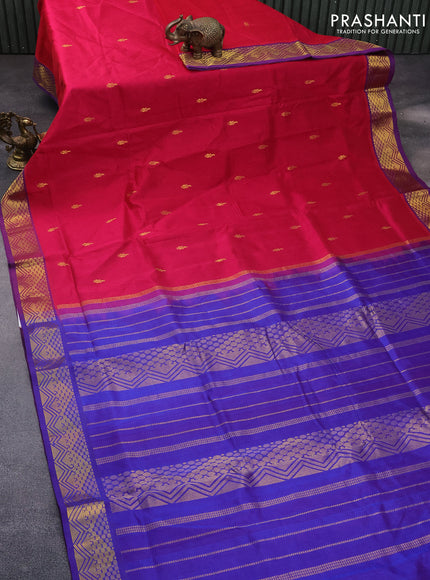 10 Yards silk cotton saree dual shade of pink and blue with zari woven buttas and zari woven border