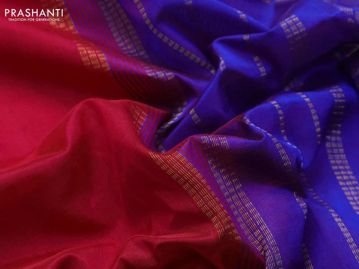 10 Yards silk cotton saree dual shade of pink and blue with zari woven buttas and zari woven border