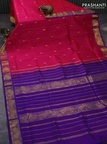 10 Yards silk cotton saree pink and blue with zari woven buttas and zari woven border