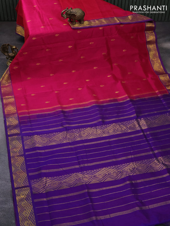 10 Yards silk cotton saree pink and blue with zari woven buttas and zari woven border