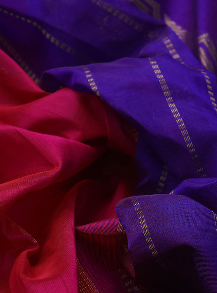 10 Yards silk cotton saree pink and blue with zari woven buttas and zari woven border