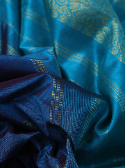 10 Yards silk cotton saree peacock green and teal blue with zari woven buttas and annam zari woven border