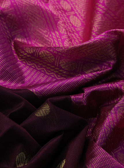 10 Yards silk cotton saree brown and pink with zari woven buttas and rettapet zari woven border