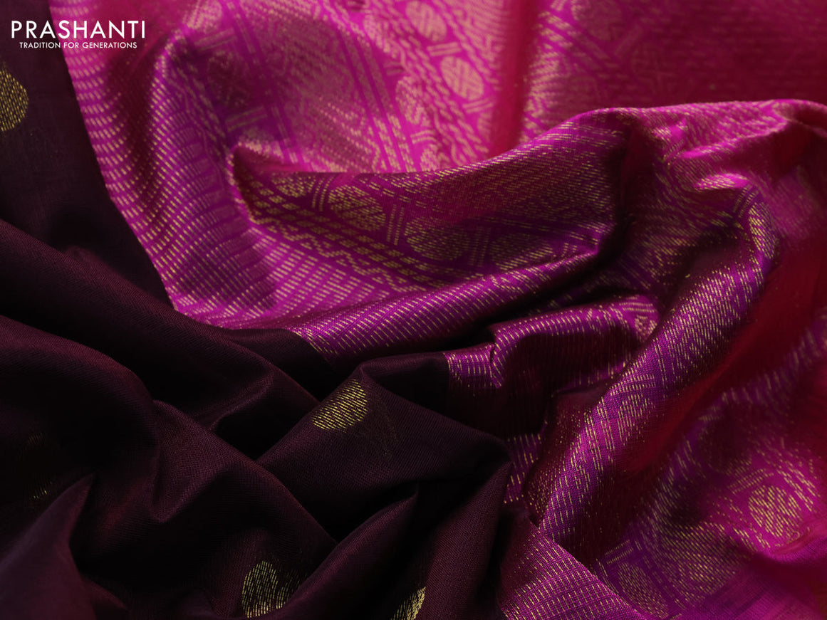 10 Yards silk cotton saree brown and pink with zari woven buttas and rettapet zari woven border