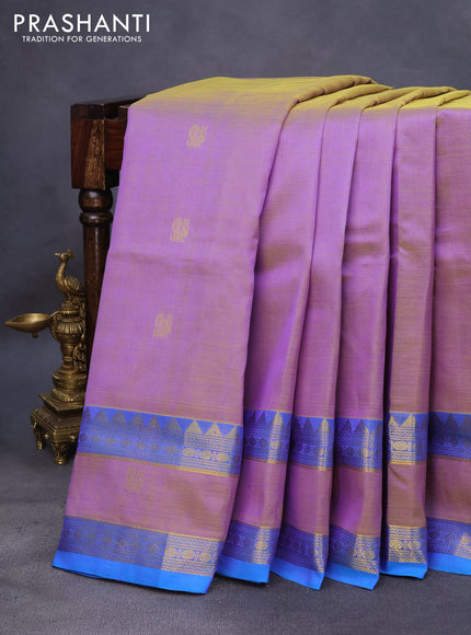 10 Yards silk cotton saree dual shade of violet and cs blue with zari woven buttas and rettapet zari woven border