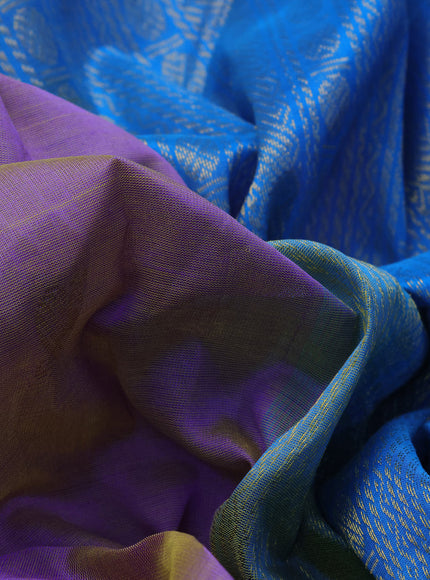 10 Yards silk cotton saree dual shade of violet and cs blue with zari woven buttas and rettapet zari woven border