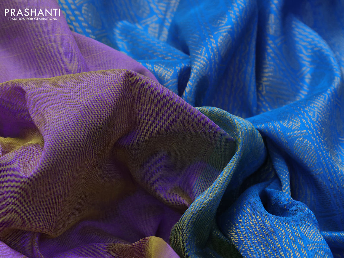 10 Yards silk cotton saree dual shade of violet and cs blue with zari woven buttas and rettapet zari woven border