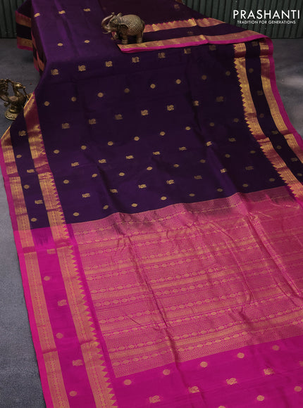 10 Yards silk cotton saree deep jamun shade and pink with zari woven buttas and rettapet zari woven border