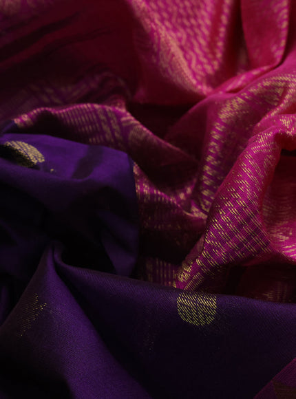 10 Yards silk cotton saree deep jamun shade and pink with zari woven buttas and rettapet zari woven border