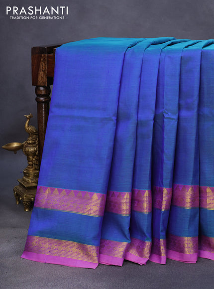 10 Yards silk cotton saree dual shade of bluish green and light pink with zari woven buttas and rettapet zari woven border