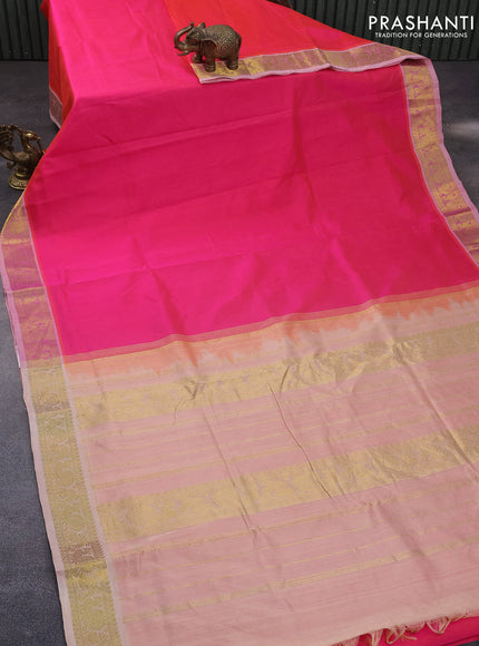 10 Yards silk cotton saree dual shade of pinkish orange and cream with plain body and annam zari woven border