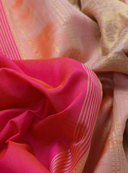 10 Yards silk cotton saree dual shade of pinkish orange and cream with plain body and annam zari woven border