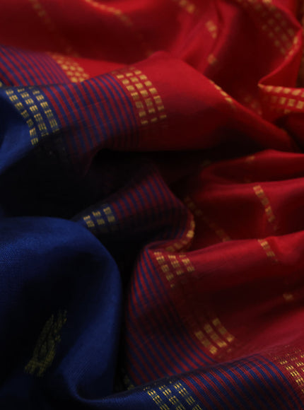 10 Yards silk cotton saree peacock blue and red with zari woven buttas and zari woven border