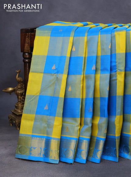 10 Yards silk cotton saree multi colour and cs blue with allover pallum pazhamum checks & buttas and zari woven border