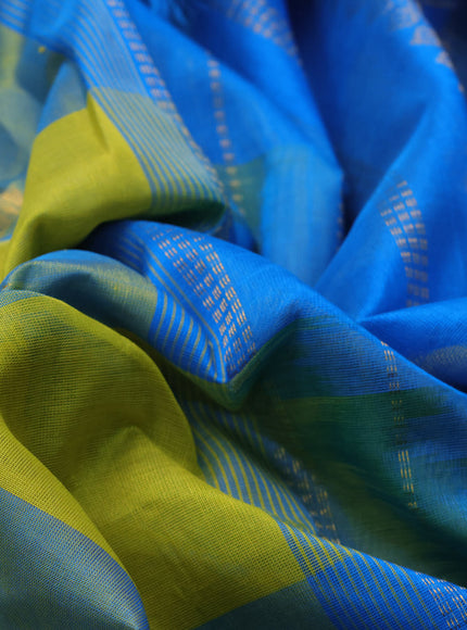 10 Yards silk cotton saree multi colour and cs blue with allover pallum pazhamum checks & buttas and zari woven border