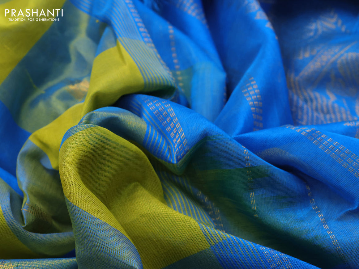 10 Yards silk cotton saree multi colour and cs blue with allover pallum pazhamum checks & buttas and zari woven border