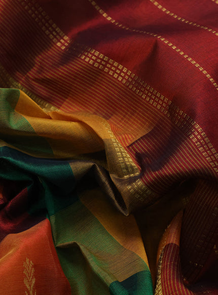 10 Yards silk cotton saree multi colour and maroon with allover pallum pazhamum checks & buttas and zari woven border