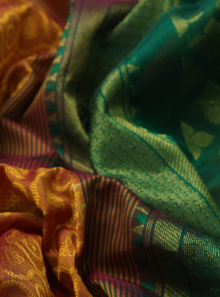 10 Yards silk cotton saree dual shade of mustard and green with allover self emboss jacquard and zari woven border