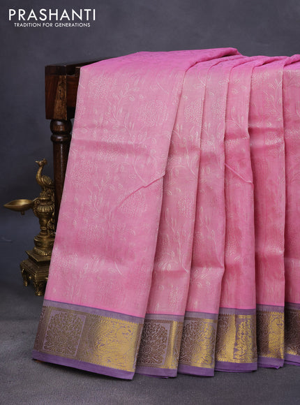 10 Yards silk cotton saree light pink and blue with allover self emboss jacquard and annam zari woven border